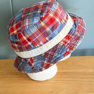 Vintage Reversible Madras Plaid Bucket Hat Cream Cotton Preppy Gorpcore Sun Hat